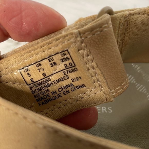 Clarks Mira Lily Tan, Gray and White Elastic Open Toe Sling Back Velcro Sandals - Picture 13 of 13